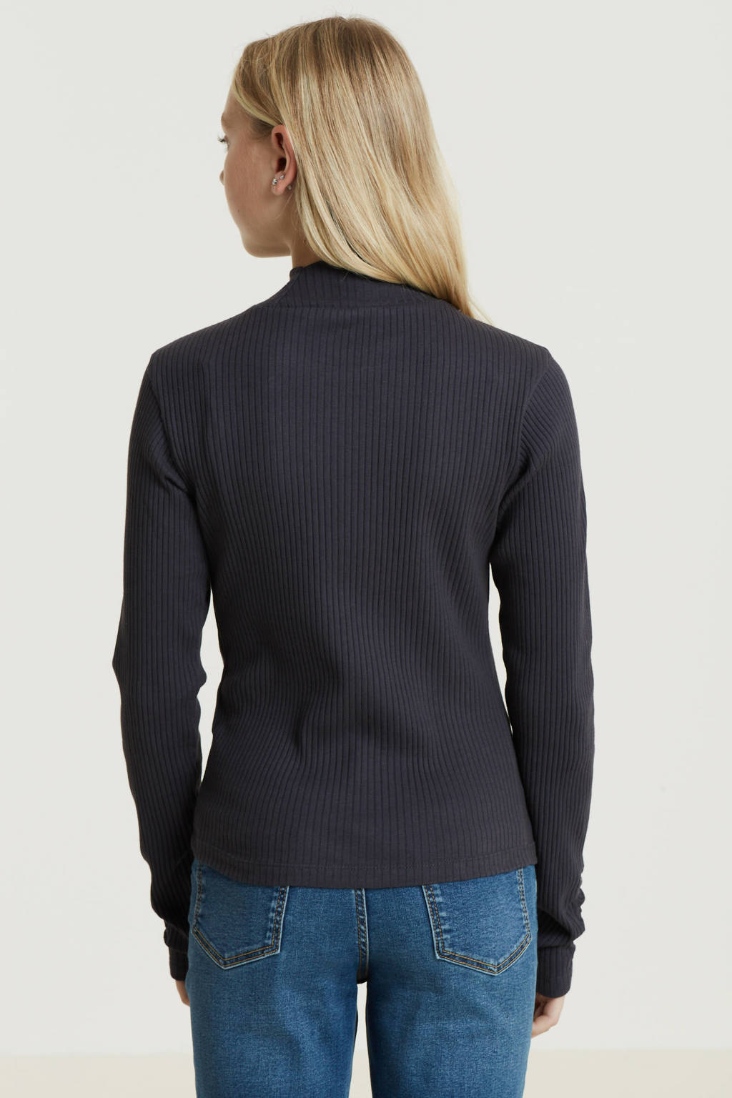 anytime ribgebreide longsleeve donkerblauw/grijs