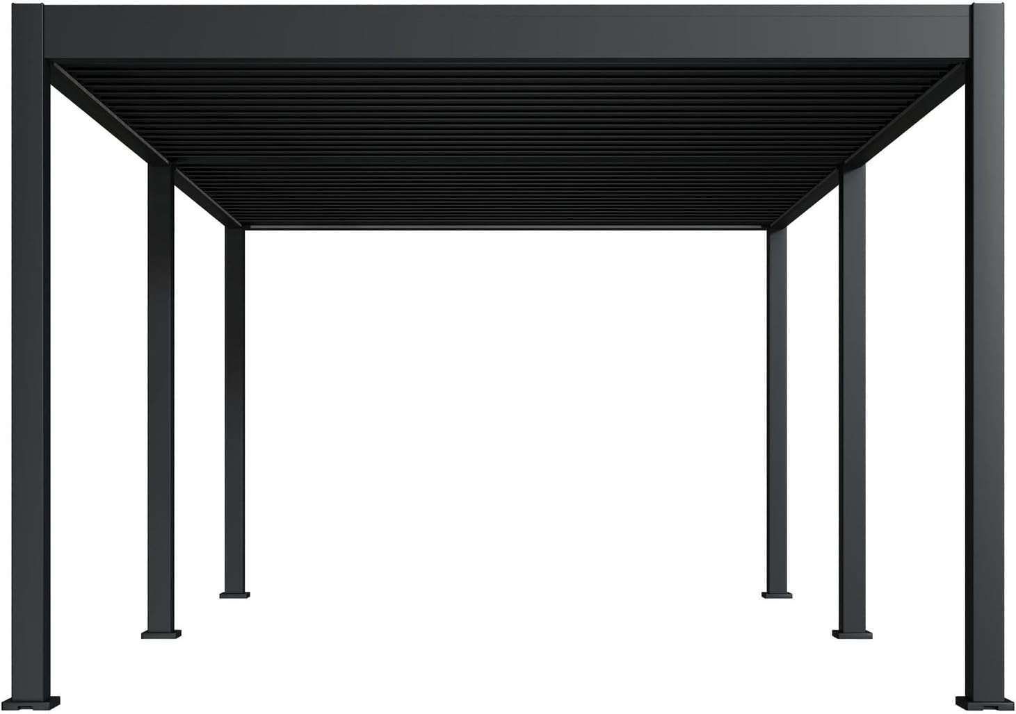 Pavillon Pergola 3,6x5,3m Terassenüberdachung freistehend mit Lamellendach elektrisch verstellbar LED Gartenpavillon wasserdicht stabil Winterfest Aluminium Weide Deluxe mit Fernbedienung Anthrazit