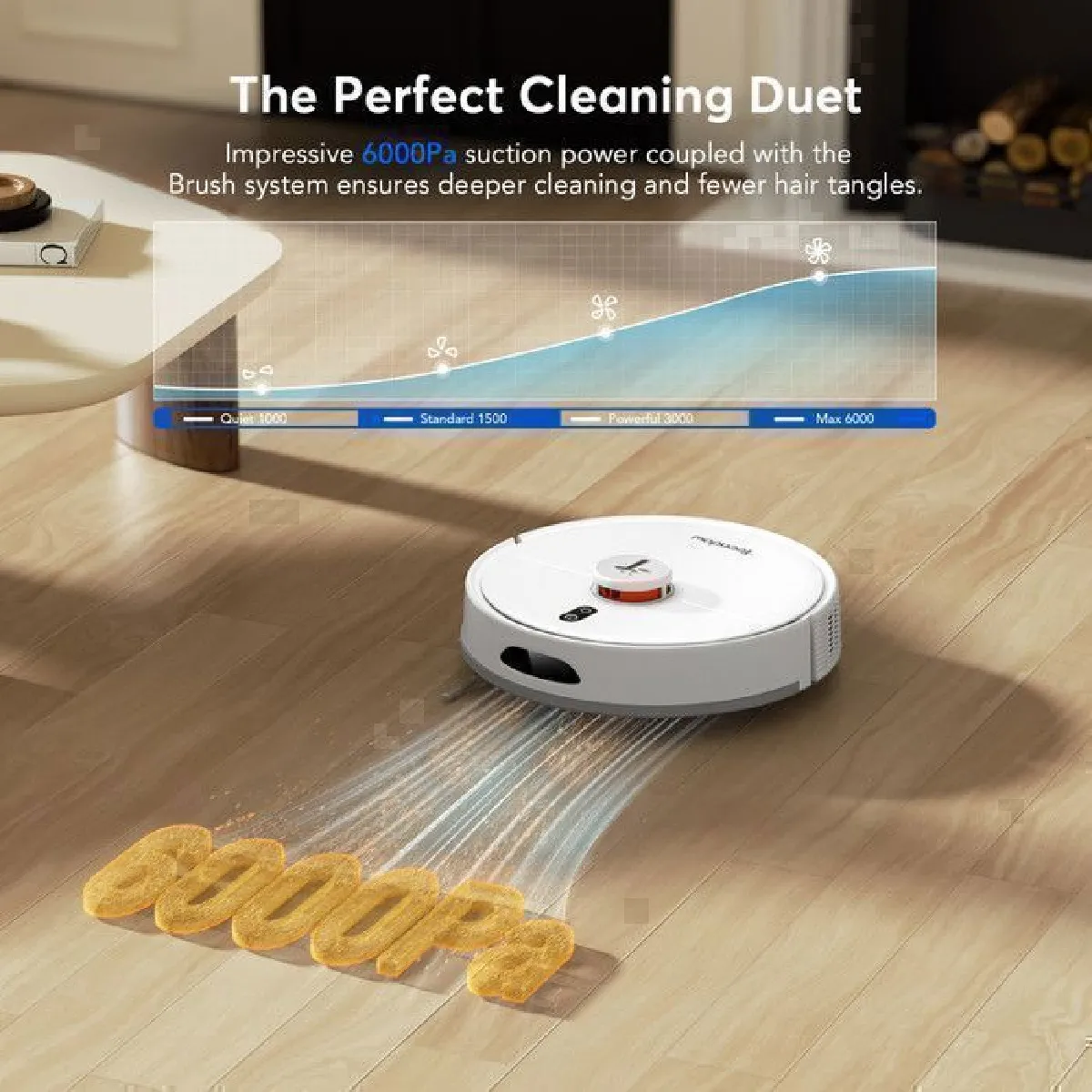 Teendow Aspirateur Robot Laveur 6en1-6000Pa/200 Minutes, Navigation LiDAR, Contrôle par APP et la voix, Nettoyer les animaux et les meubles
