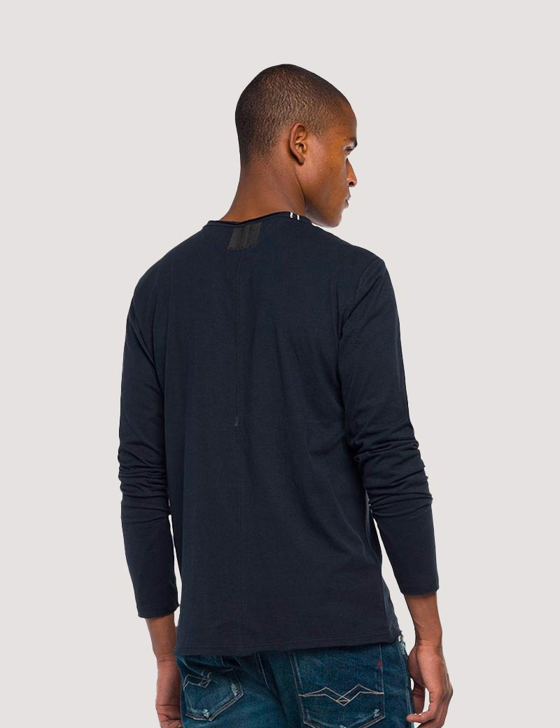 REPLAY T SHIRT HOMME MANCHES LONGUES BASIC COL ROND BLEU FONCÉ
