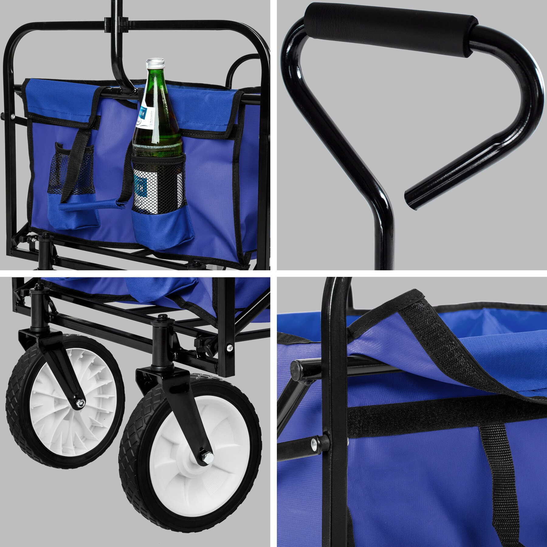 tectake® Bollerwagen, faltbar, abnehmbarer Stoffeinsatz mit 2 Netztaschen, Belastbarkeit 80 kg
