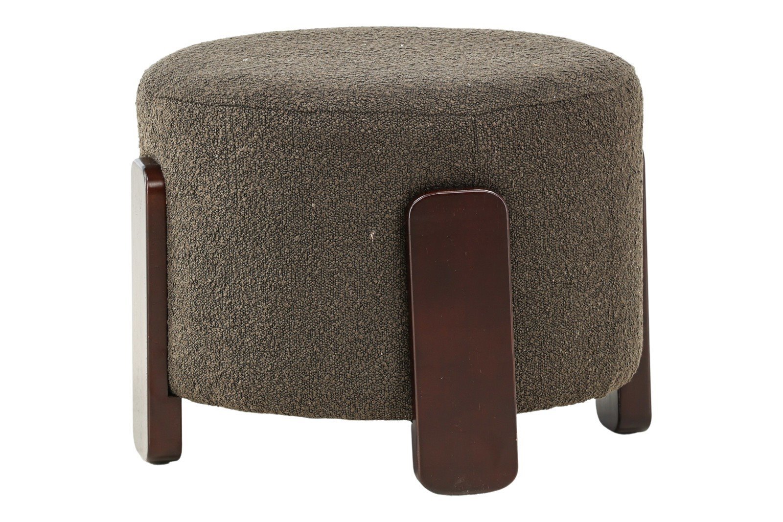 Coffey puff Grå polyester boucle, ben i valnøtt tre
