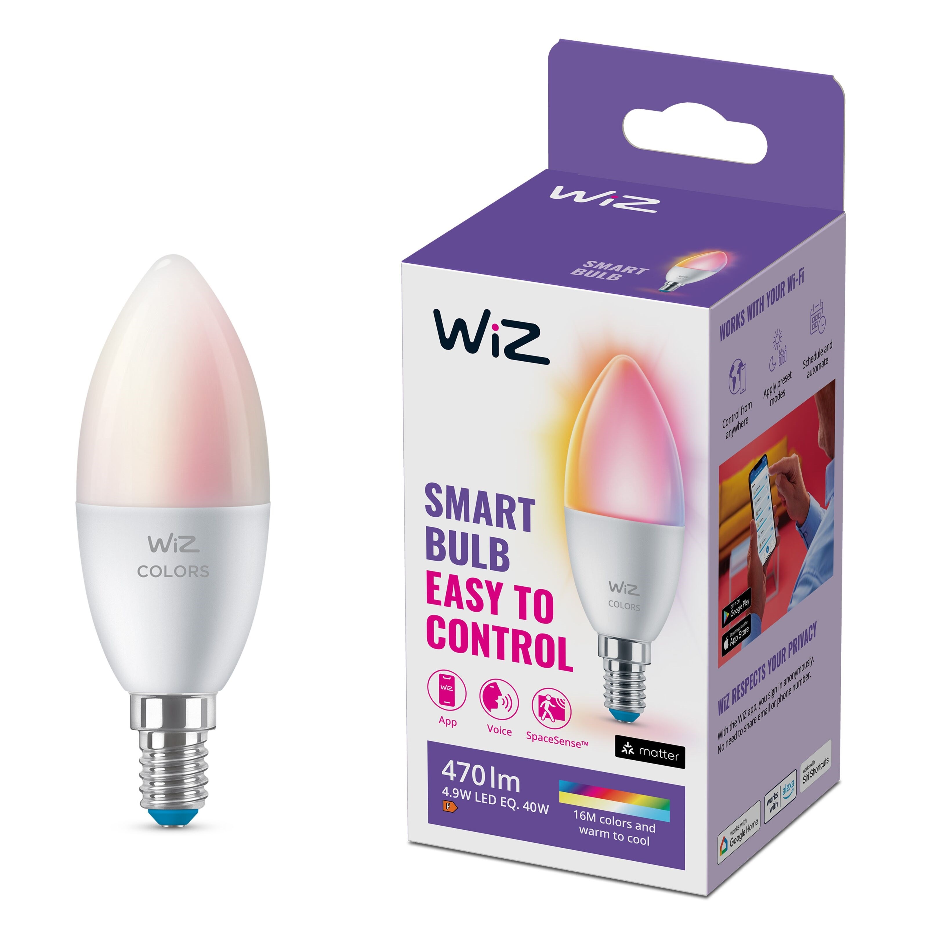 WiZ Color C37 Smart LED-pære E14 470 lm
