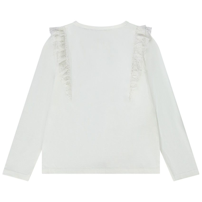 T-shirt manches longues volantées print fantaisie pour fille - Ecru