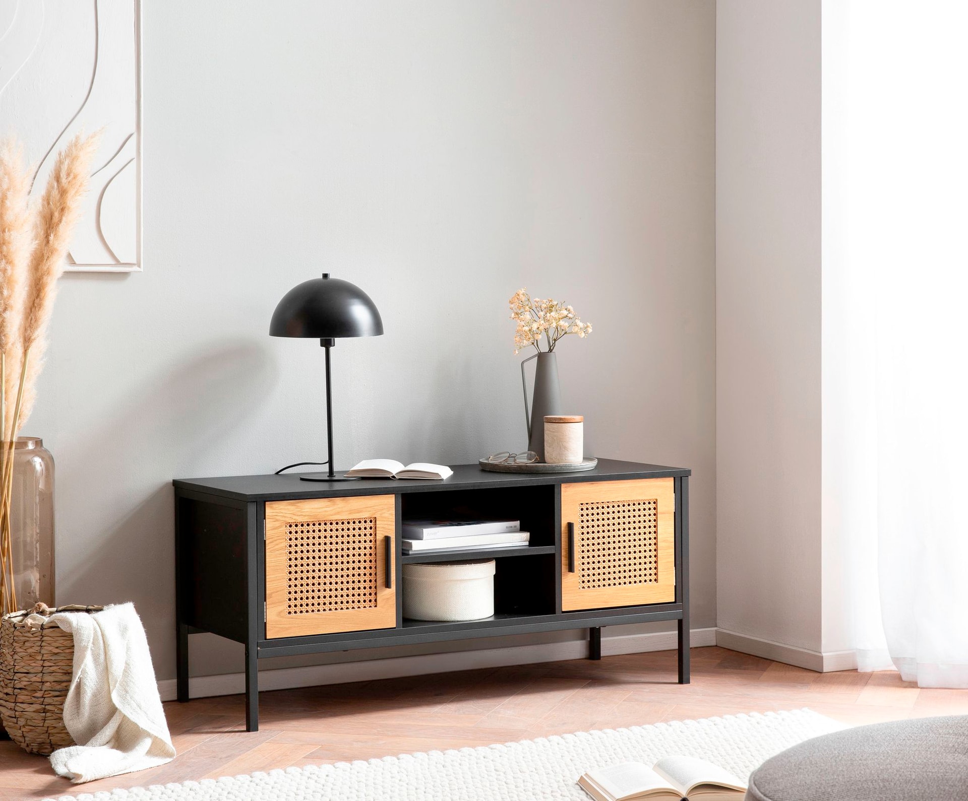 Sideboard 110 x 48 cm Schwarz matt/Braun