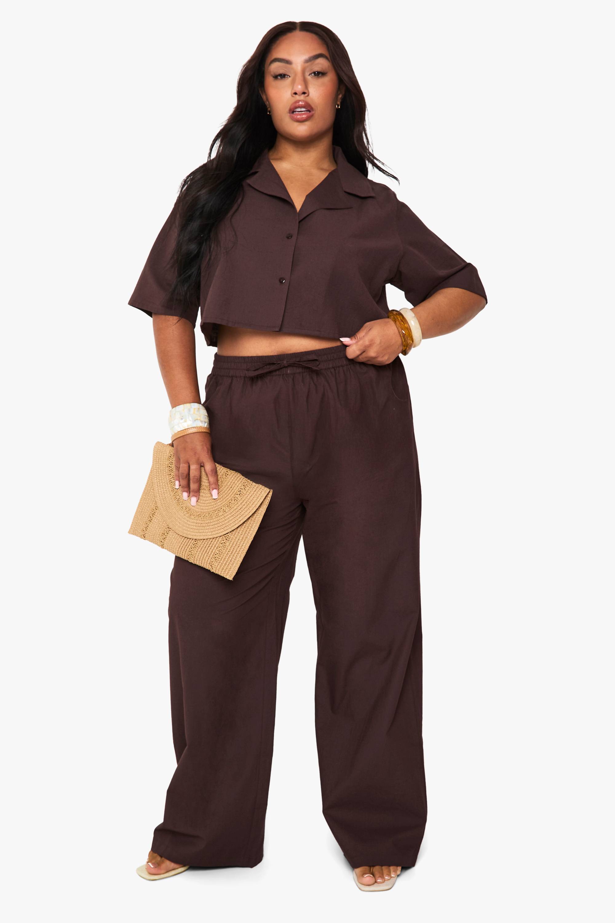 boohoo Plus Linen Longline Crop Shirt & Trouser Co Ord
