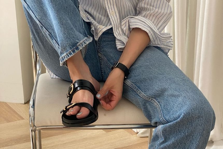 SeoulPop - Sandalen met effen / luipaardprint en gespband