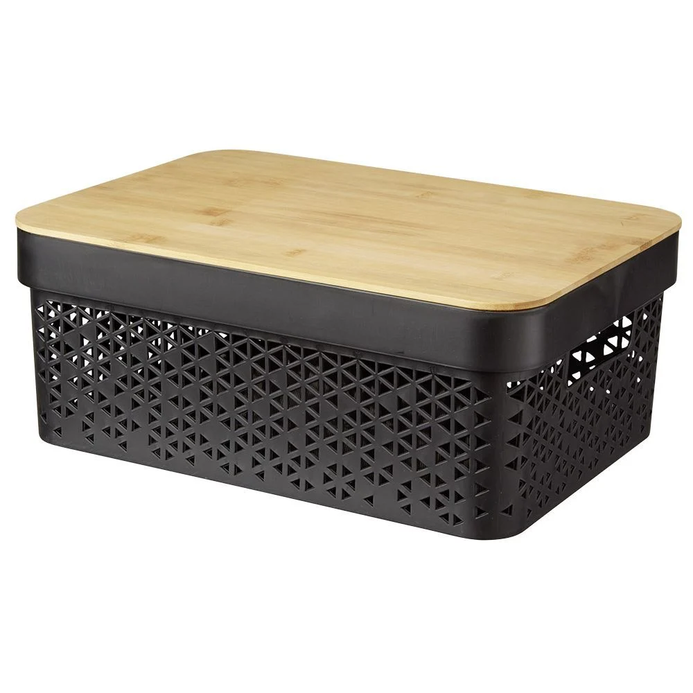 Panière noire avec couvercle bambou naturel H13,5 cm