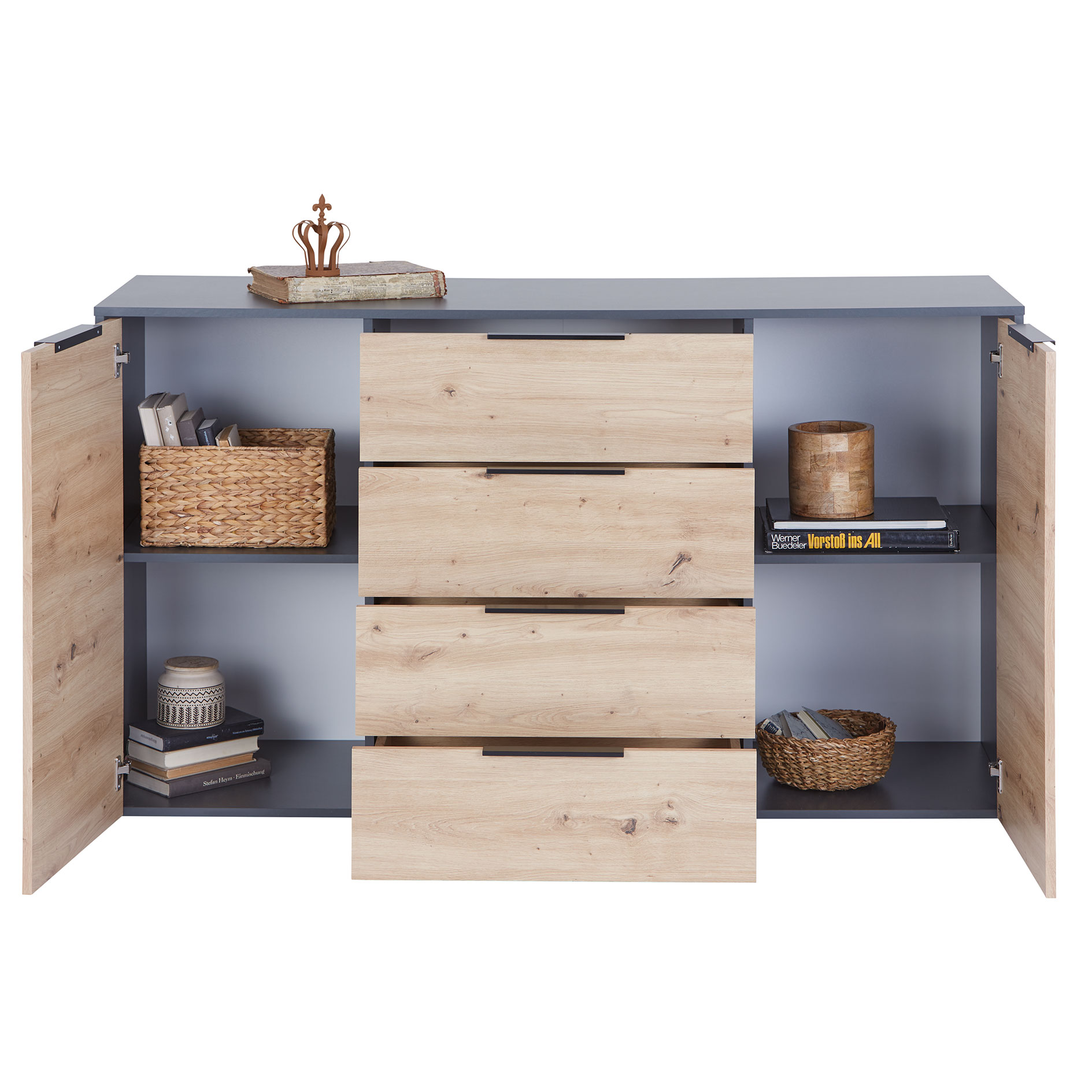 Sideboard - Artisan Eiche - anthrazit - 50 cm Übertiefe - 161 cm breit
