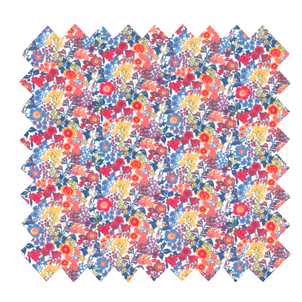 Tissu Coton Au Mètre Fleuri Orange Bleu Blanc Ex1064