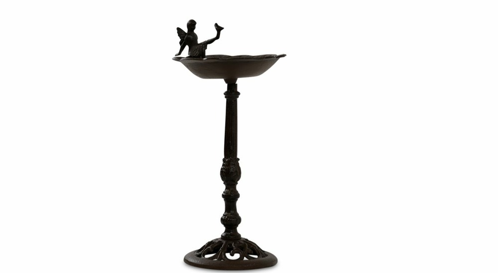 Abreuvoir oiseau ange sur pied fonte fonte marron 27.5x25x51.5cm