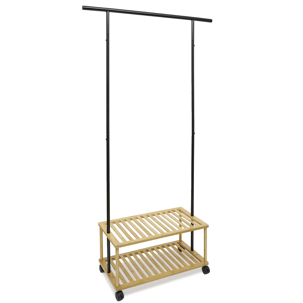 Portant bambou métal 2 étagères 90x35xH167cm