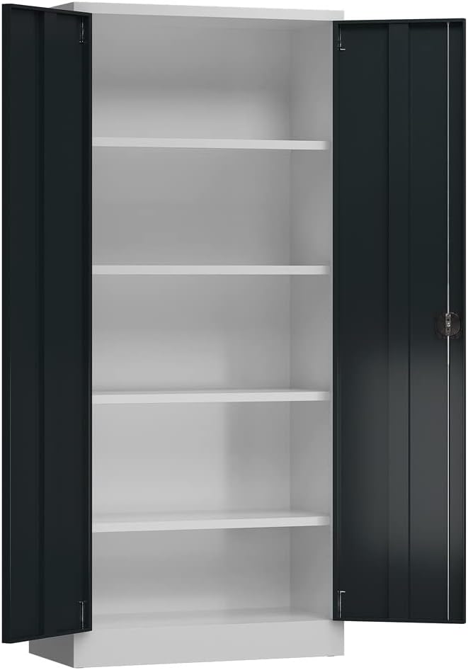 Aktenschrank Metallschrank abschließbar mit 2 Türen 4 Fachböden 1945 x 920 x 420 mm lichtgrau Werkzeugschrank Mehrzweckschrank