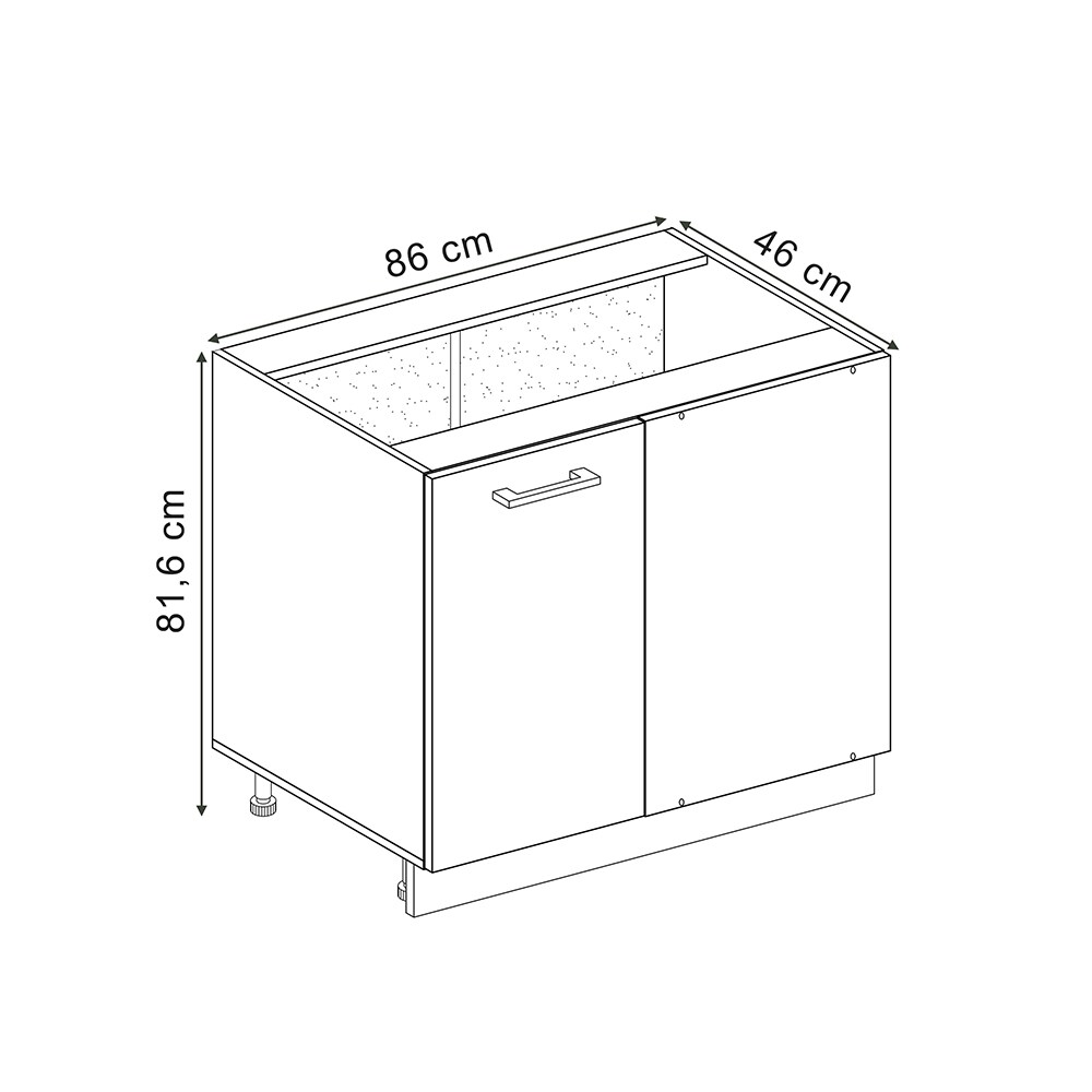 Vicco Eckunterschrank R-Line Schwarz Beton Weiß 86 cm mit Arbeitsplatte Weiß-Marmor