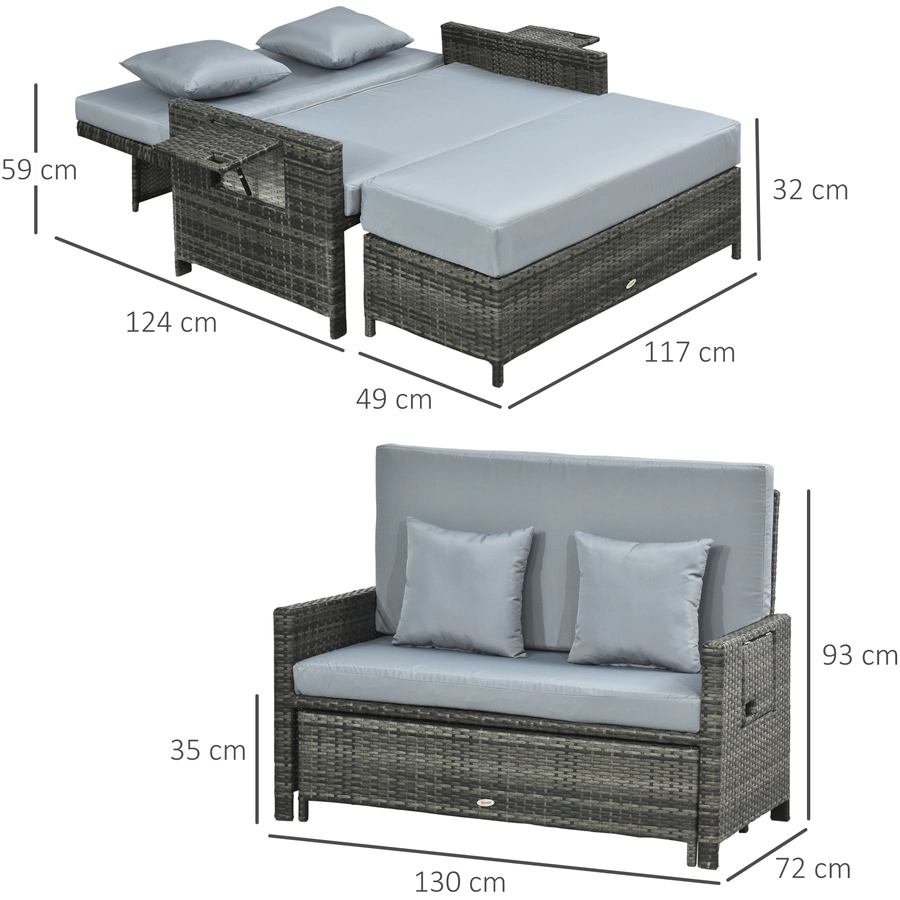Outsunny Polyrattan Lounge-Sofa mit Kissen grau