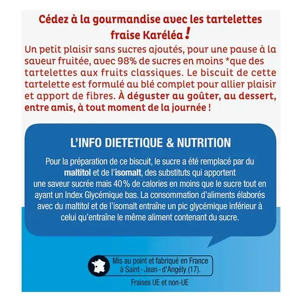 Karéléa Biscuits Sans Sucres Ajoutés Tartelettes Fraise Exquise 145g