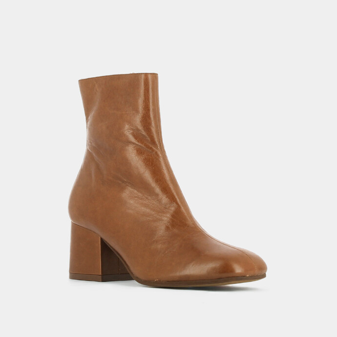 Bottines à talons  en cuir vieilli cogac