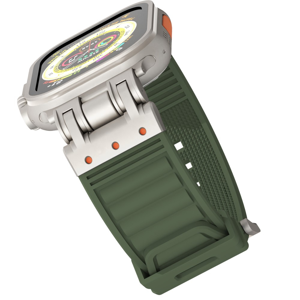 Apple Watch (49/46/45/44 mm) Ersatz Silikon Sport Armband mit Streifen (Gelenkumfang: 135 - 220 mm) - Dunkelgrün