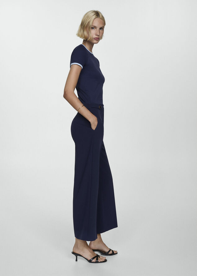 MANGO Buttons straight-fit trousers Navy