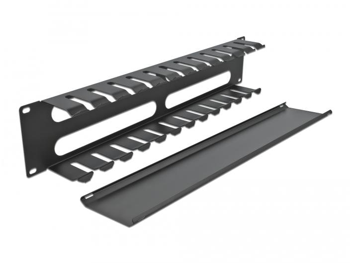 Delock Kabelführungspanel 2HE mit 4 Öffnungen , Schwarz Delock 19″ Kabelmanagement Rangierpanel mit 4 Öffnungen 2 HE schwarz