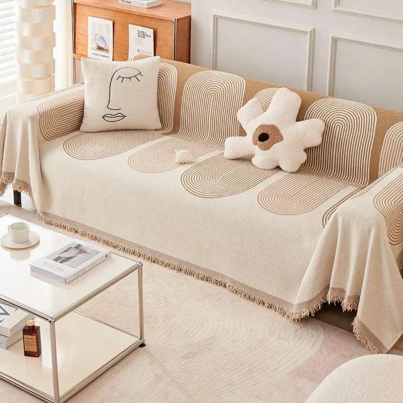 Boho Pattern Nordic Throw Blanket with Tassel | Cotton Reversible Anti-cat Scratch Protection Sofa Cover