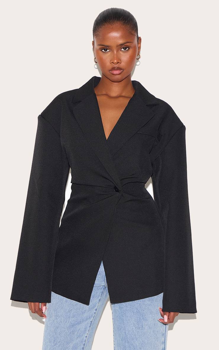 Noir Blazer Cintré À Taille Ajustée