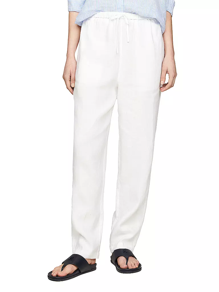 TOMMY HILFIGER Leinenhose Jogging Fit weiss