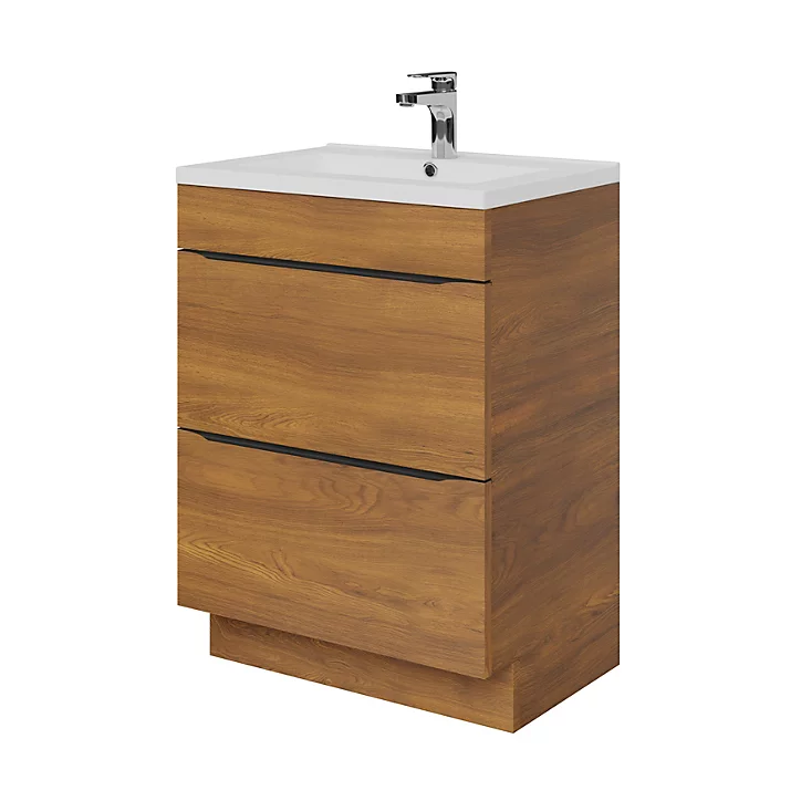 Meuble sous vasque à poser GoodHome Imandra décor noyer L. 60 x H. 82 x P. 45 cm