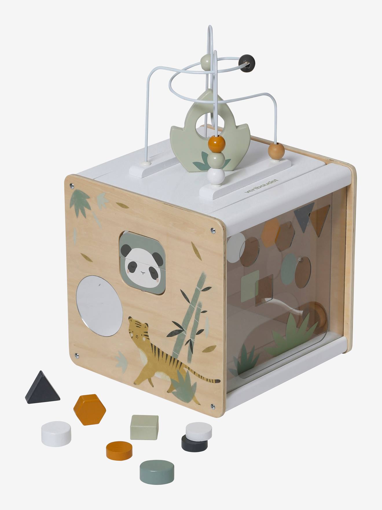 Cubo de atividades de madeira multicolorido de Hanói