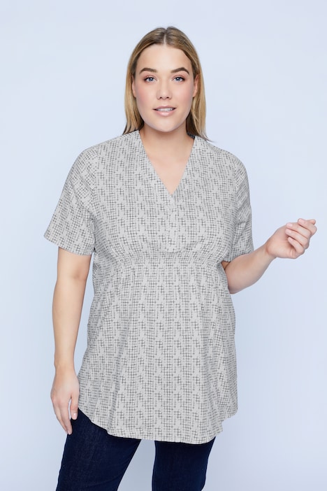 Bellieva-Bluse, Tunikaausschnitt, Knopfleiste, Halbarm, Biobaumwolle, GOTS