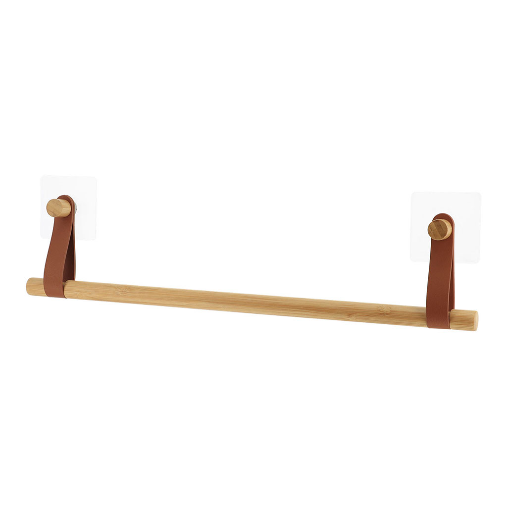 Porte serviette barre bambou marron adhésif EASY CHIC 50x11.5x2.5cm