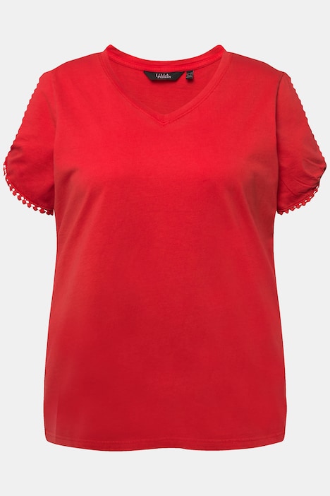 T-Shirt, Zierborte, Calssic, V-Ausschnitt, Halbarm
