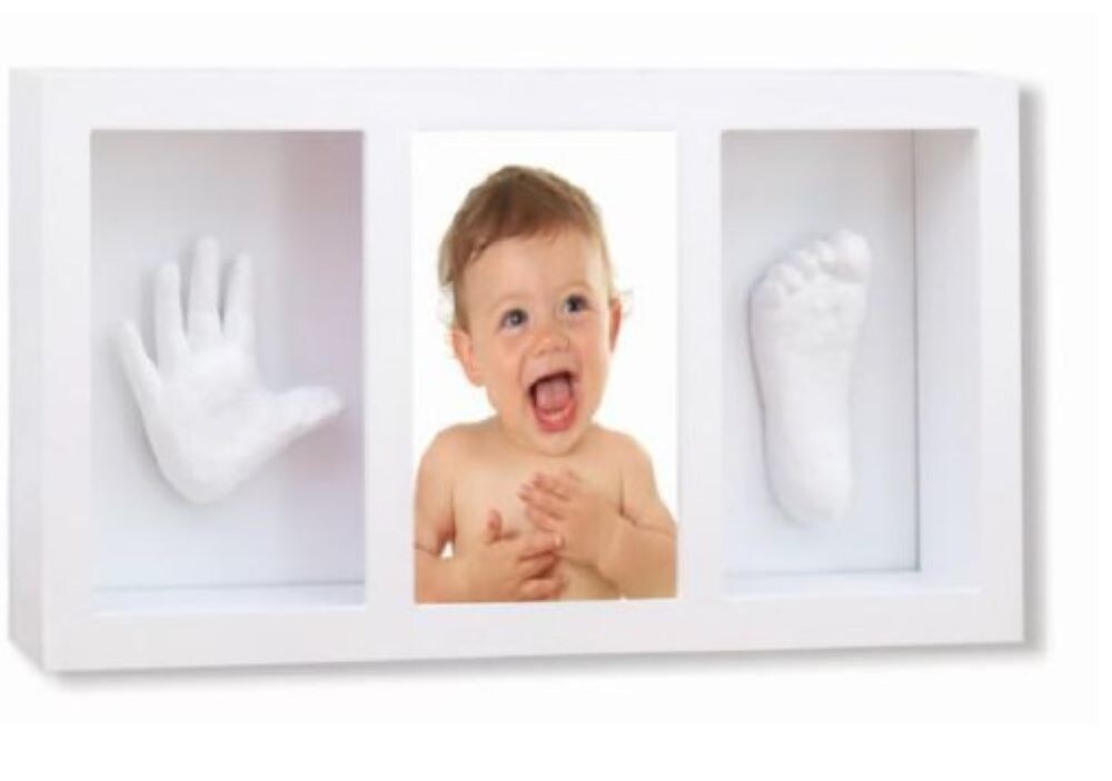 Cangaroo Baby Gipsabdruck 3D Hand- und Fußabdruckset, Fotorahmen aus Holz weiß