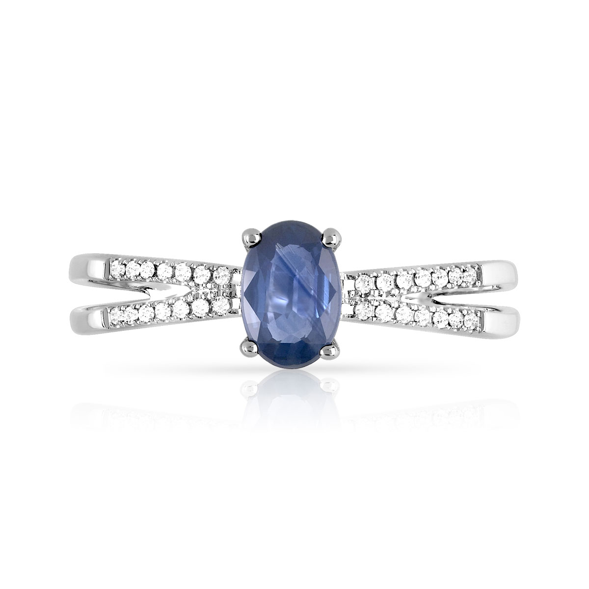 Bague or 375 blanc saphir ovale et diamants