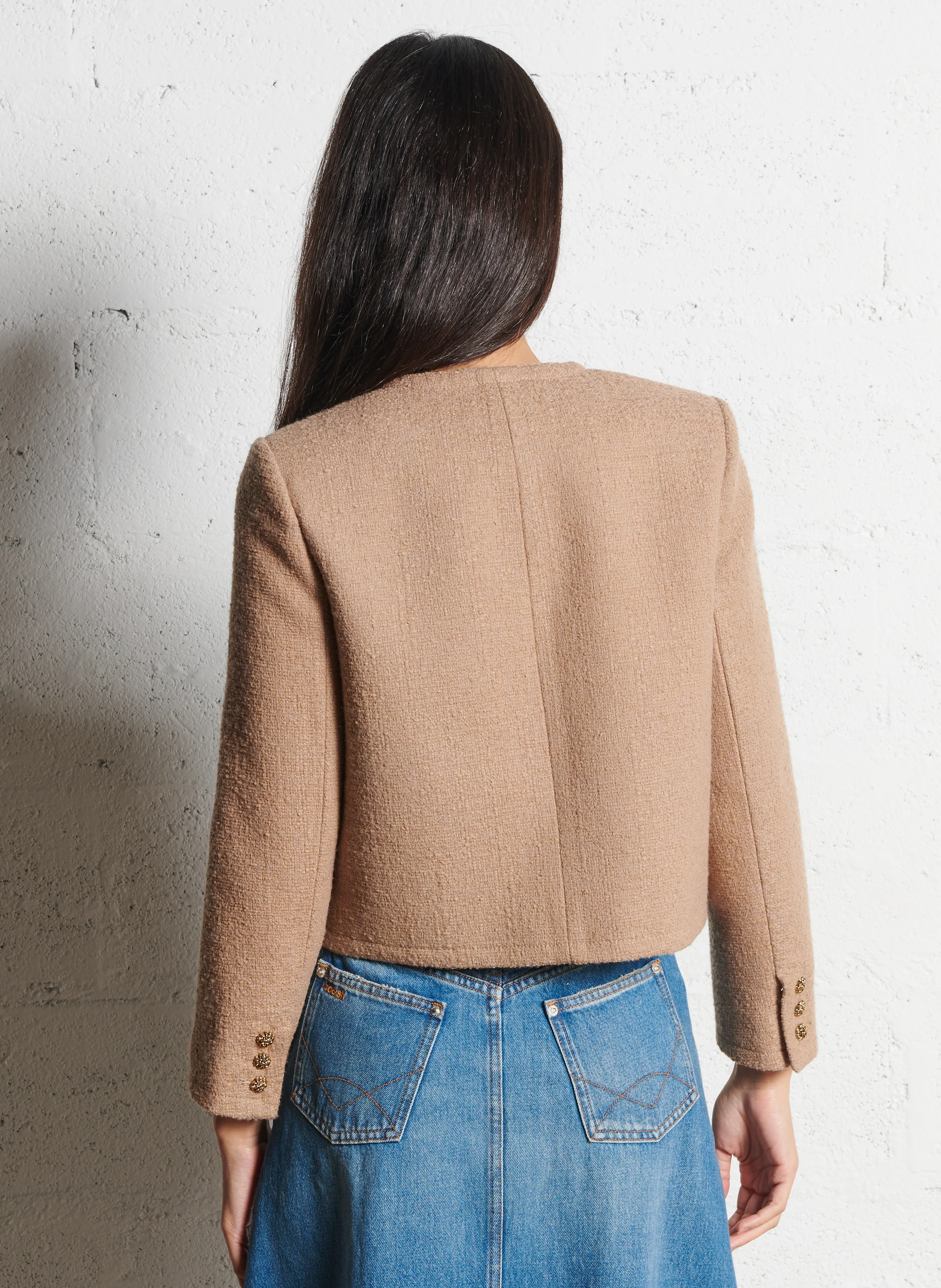 MEREDITH - Veste courte en coton et laine mélangés | Marron