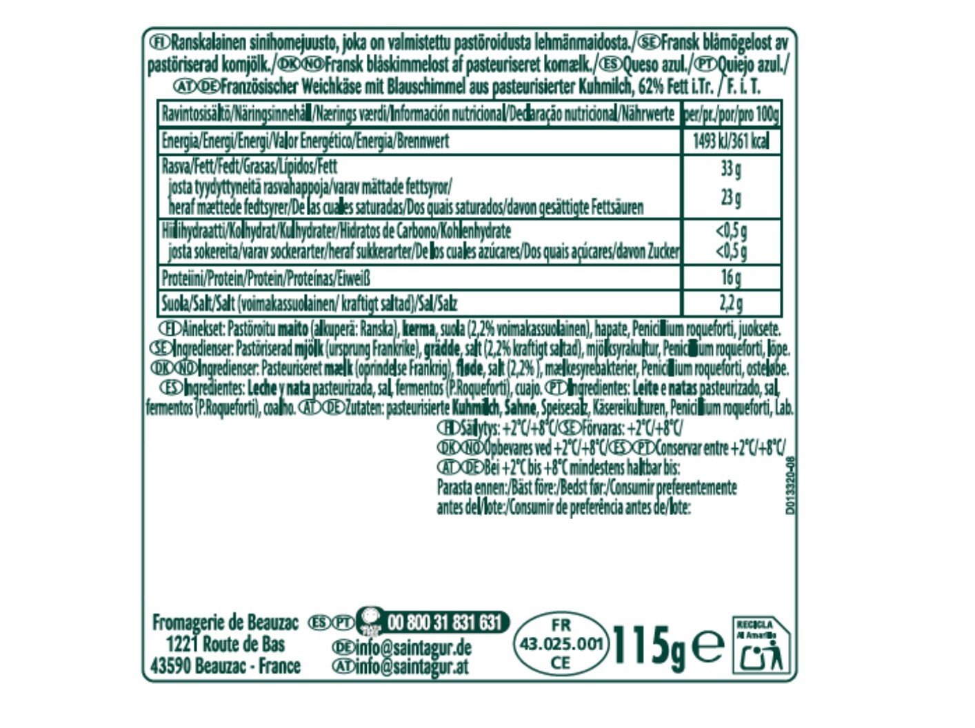 QUEIJO SAINT AGUR HAUTE FROMAGERIE 115G