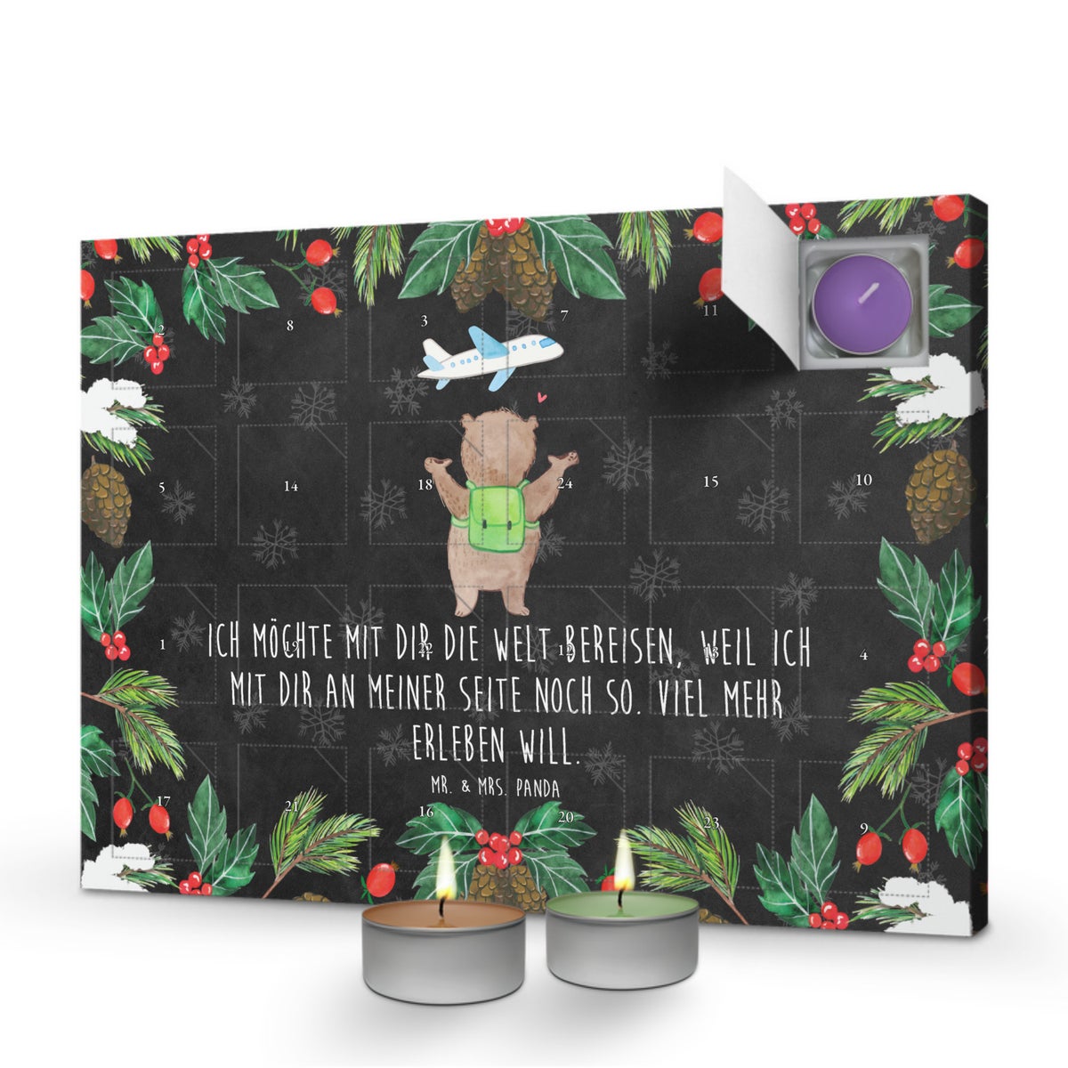 Mr. & Mrs. Panda Geurkaars Adventskalender Beer Vliegtuig - Zwart