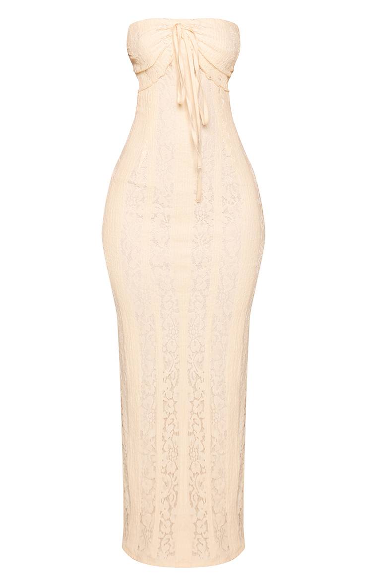 Butter Cream Robe Maxi Bandeau Ajustée En Dentelle Petite