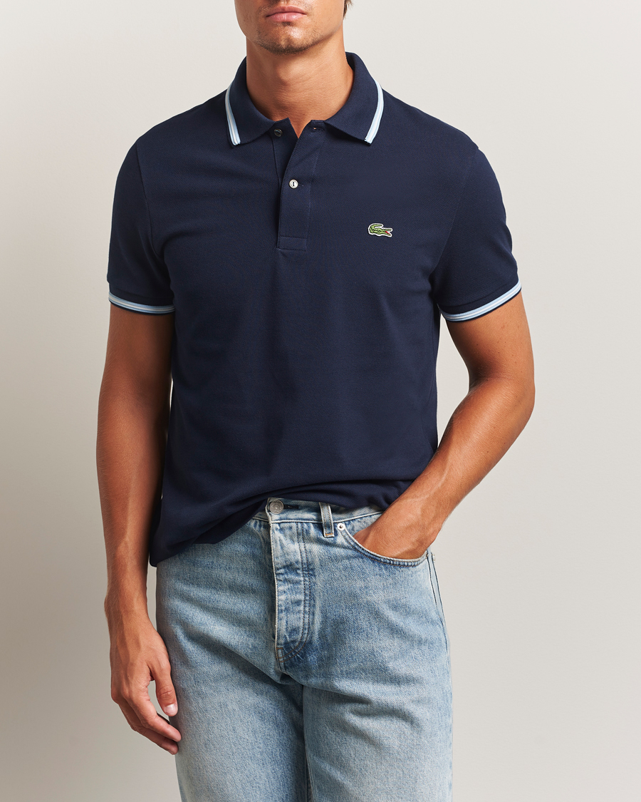 Lacoste Original Stripe Collar Polo Piké Navy Blue