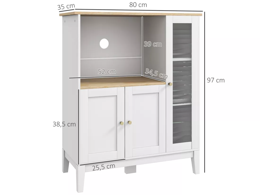Buffet style classique chic - 3 portes 3 étagères niche petit électroménager - blanc aspect chêne clair