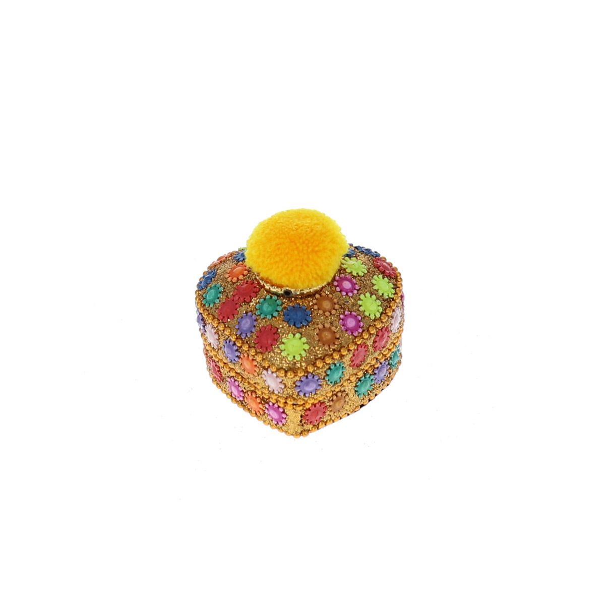 Boîte indienne cœur et pompon jaune Pondie Chérie