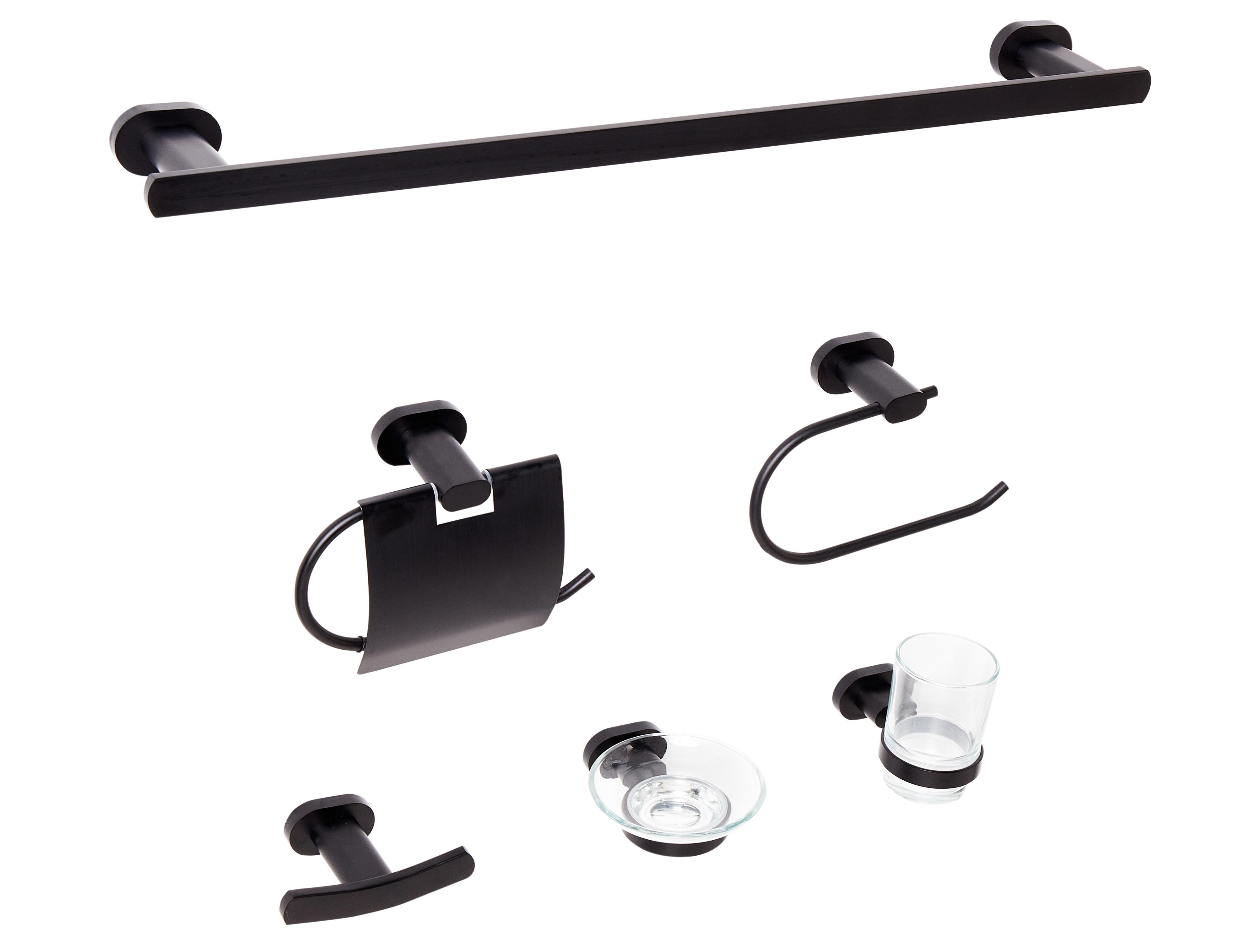 6-delige badkamer hardware set TOCOPILLA met handdoekstangen en -haken Zwart