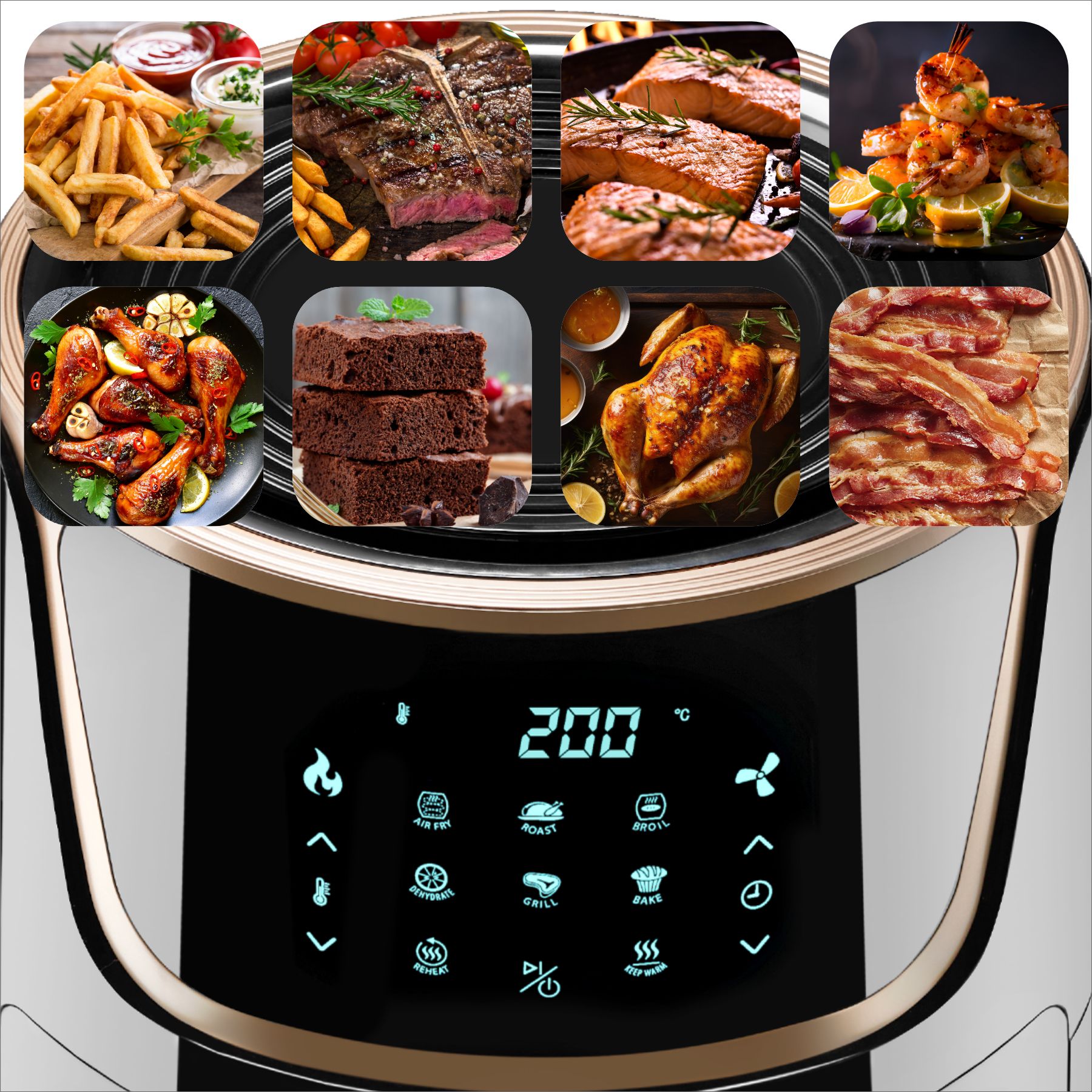 tectake® Heißluftfritteuse, 8,5 l, 1800 W, Timer und Temperatursteuerung, SGS-Zertifikat, inklusive Rezeptheft