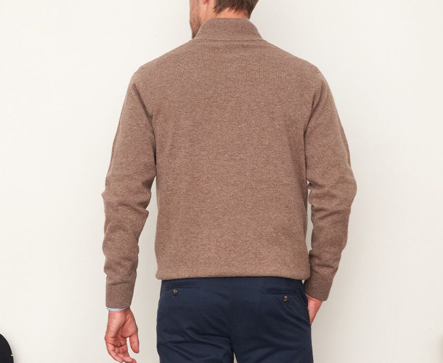 Pull laine homme à torsades col zippé Marron chiné - KEITHOR