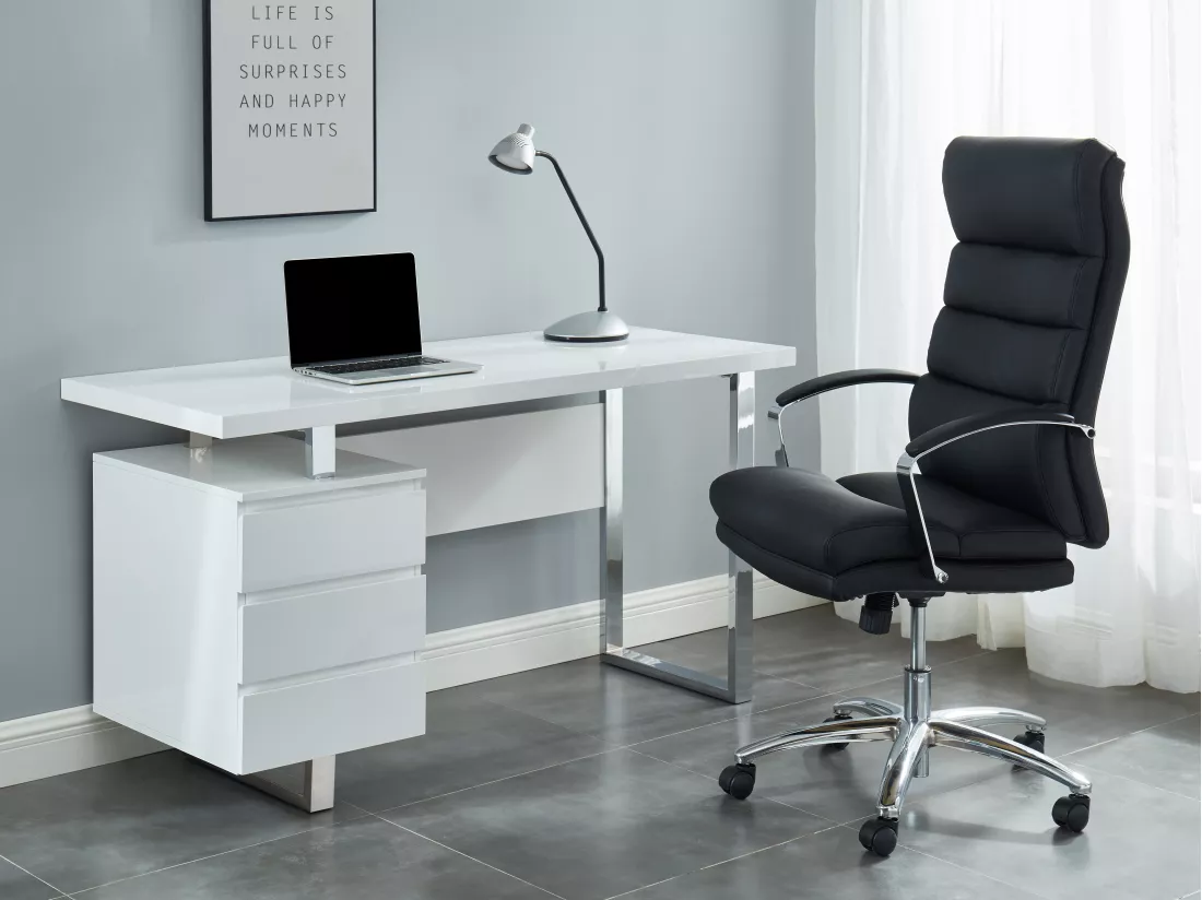 Bureau avec 3 tiroirs - MDF - Blanc laqué - MYLAN II