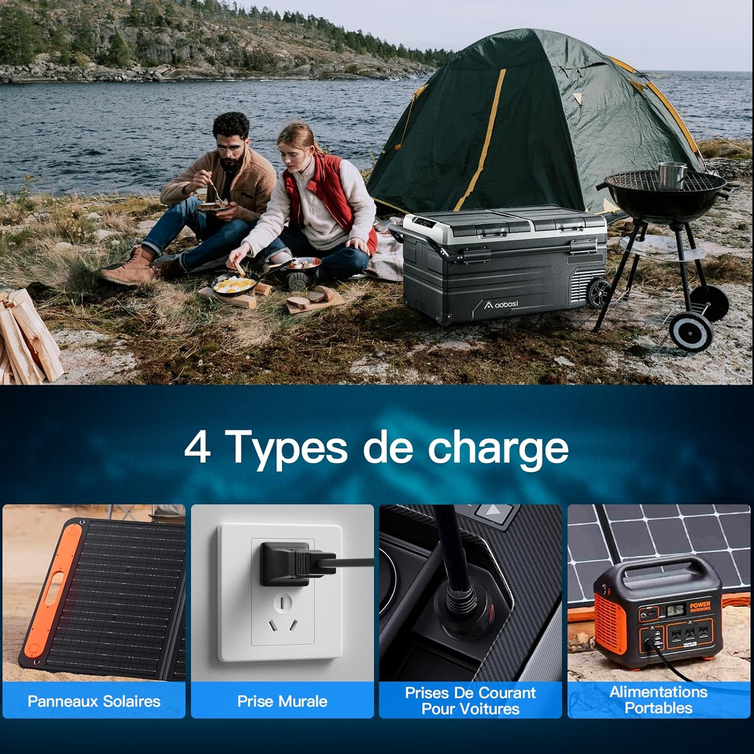 AAOBOSI 115L Glaciere Electrique Double Zone,Glaciere a Compression WiFi APP,12 V/24 V et 100-240 V Frigo Camping, -20 ℃ à 20 ℃, pour Voiture, Camion, Bateau, Camping, Car, Caravanes, Voyageant,Maison