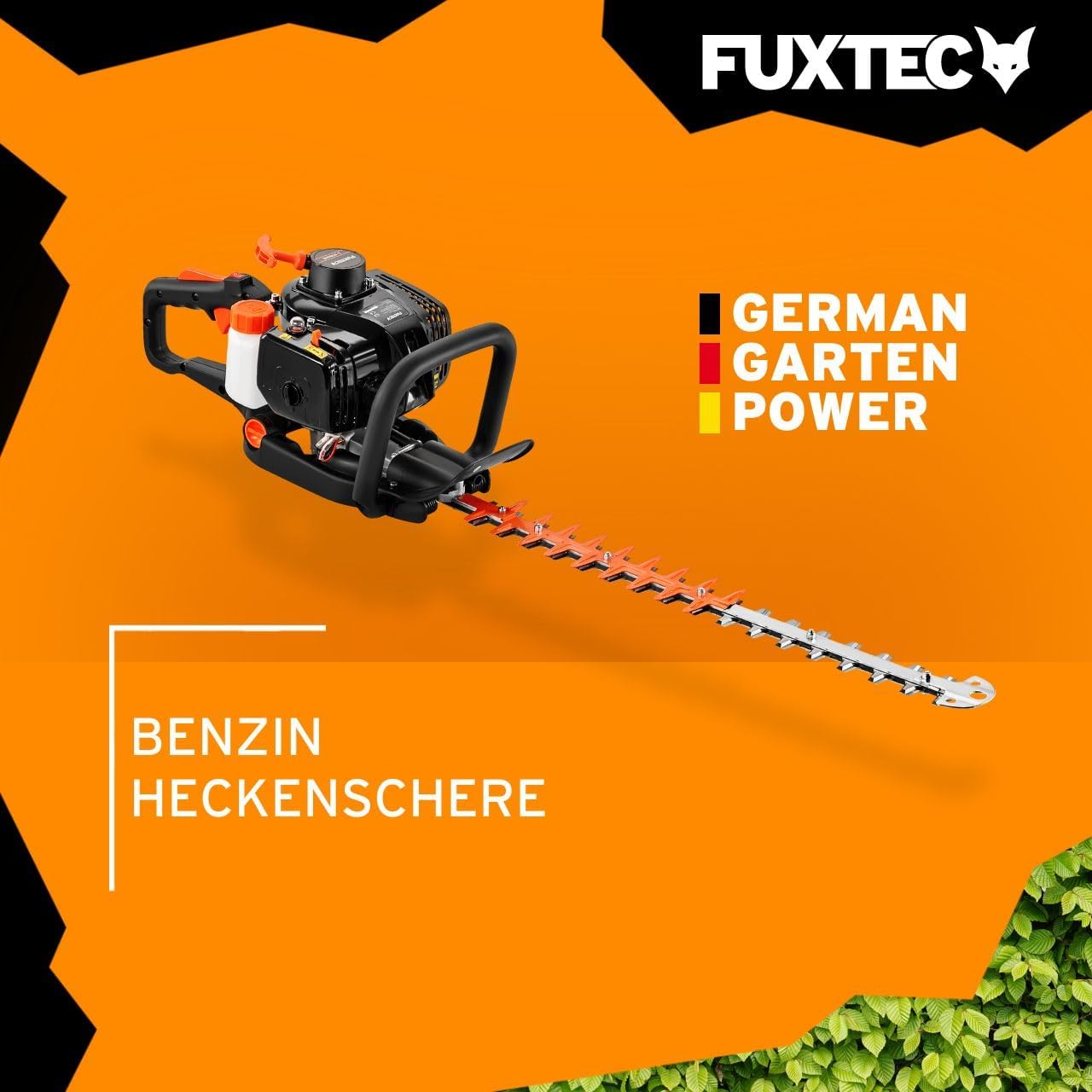 Fuxtec Benzin-Heckenschere FX-MH123ECO, Heckenschneider mit langlebigen Profi-Klingen aus gehärtetem Stahl, 560 mm Schnittlänge, Fliehkraftkupplung, ergonomischer Griff, starker 2-Takt-Motor