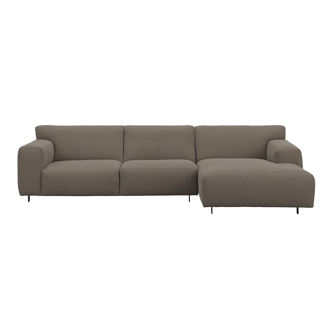 Vesta 2,5-seter med sjeselong høyre I Tekstil Gianni Grey, standardsøm, sort metallben 10 cm, Comfort CM