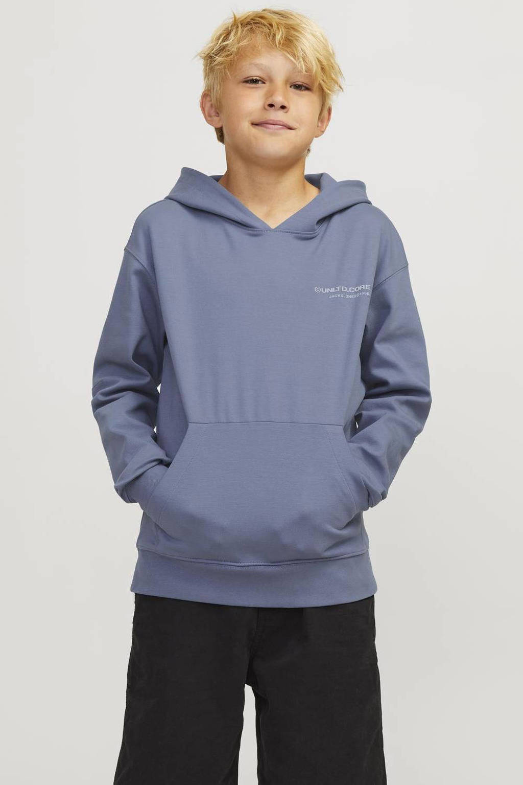 JACK & JONES hoodie JCOAERO met tekst zachtblauw