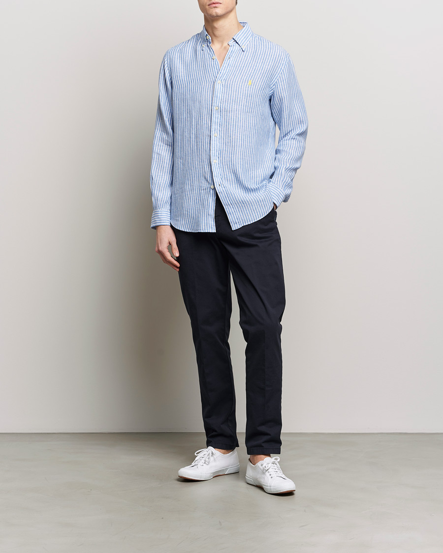 Polo Ralph Lauren Custom Fit Striped Linen Shirt Blue/White